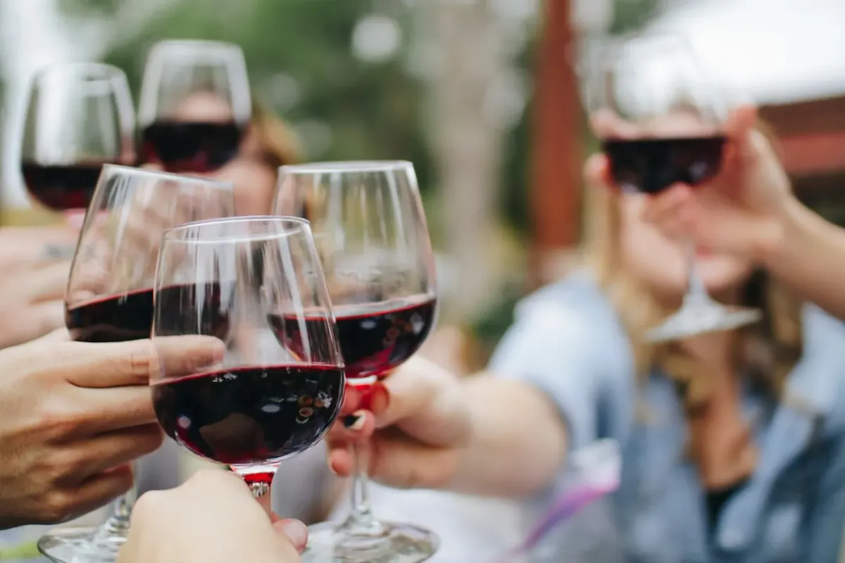 Brindis con vino al atardecer